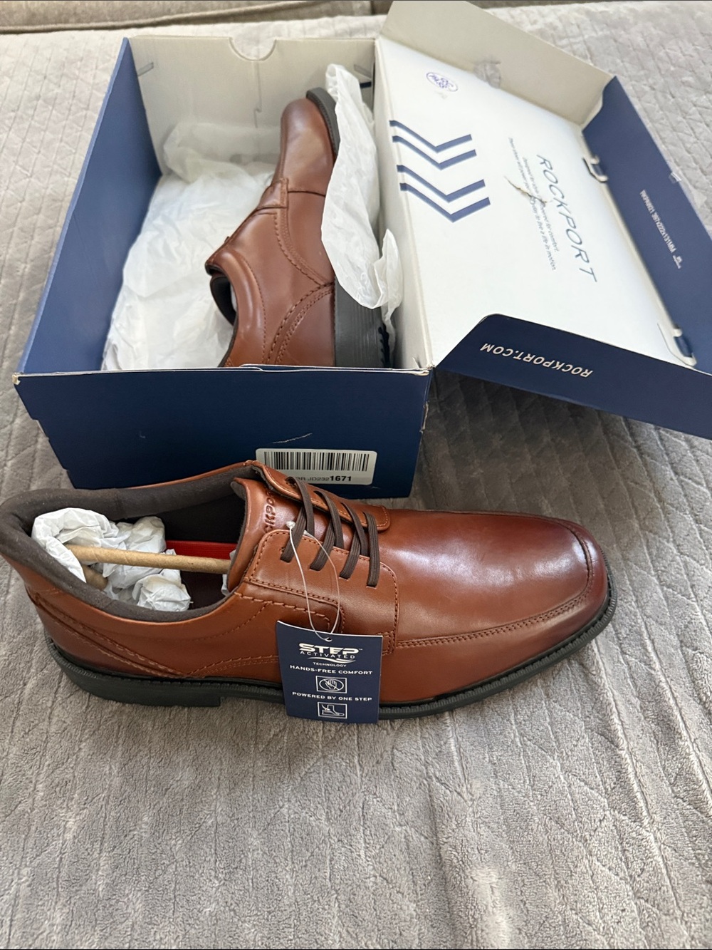 Rockport Men's Cognac Brown Leather Lace-Up Oxfords